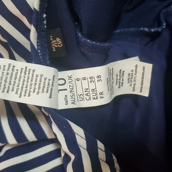 Niptuck Strapless Blue Stipes and Yellow band Swim Suit Size 6 Multi fit Cup - Picture 6 of 6